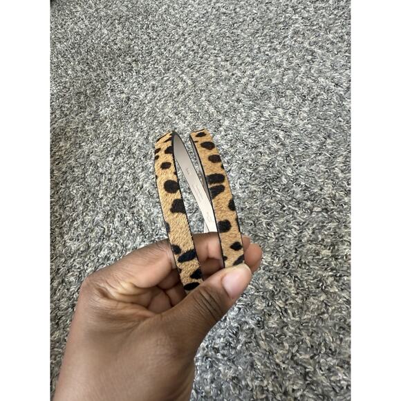 J.Crew Leopard Calf Hair Leather Belt Skinny Size XS Gold Buckle Preppy Glam New - Picture 4 of 7